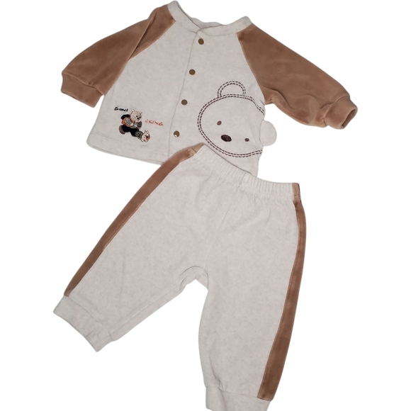 Vintage Sprockets 2 Piece Top & Bottoms Oufit Cream|Brown Baby Boys 6 Months - Picture 1 of 3